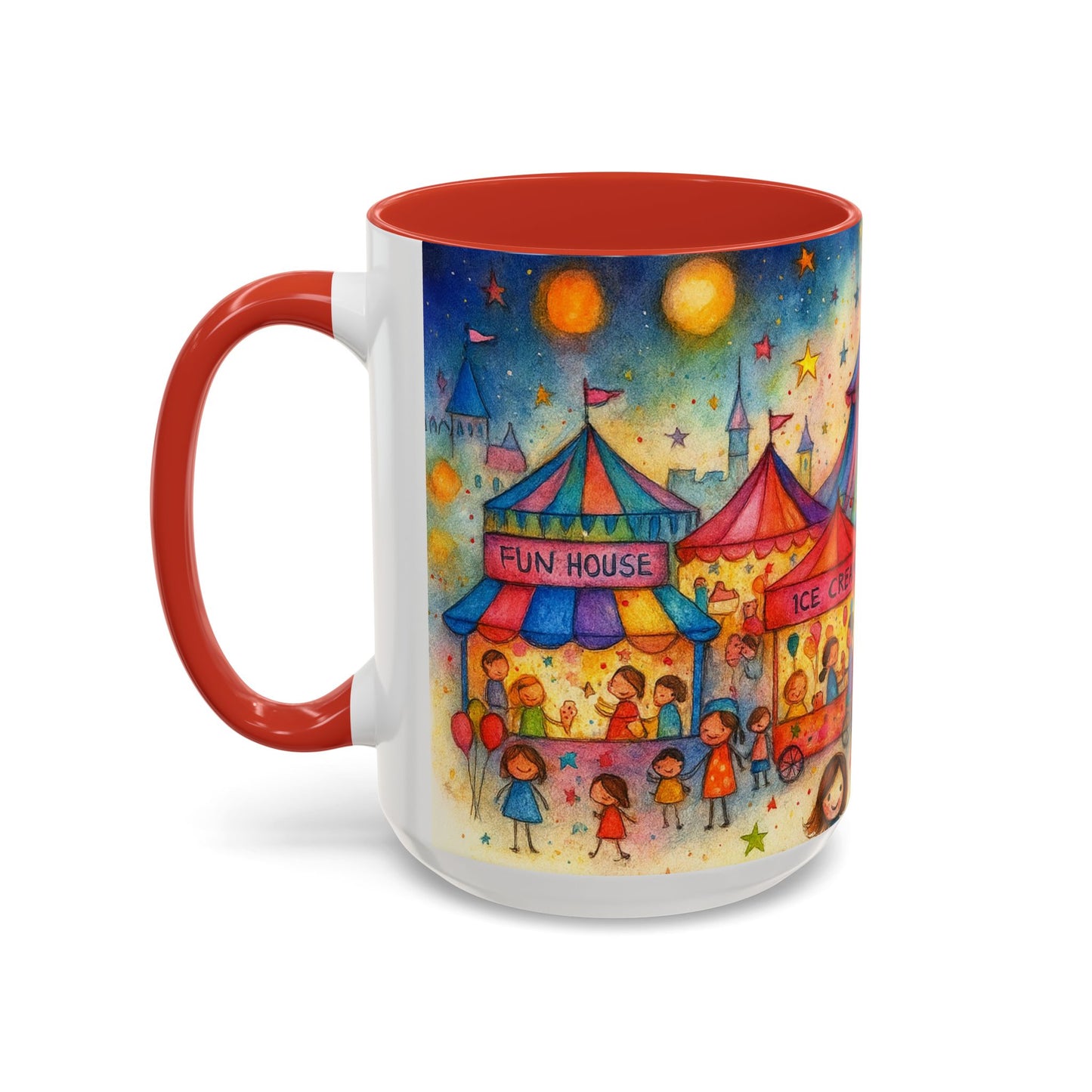 Whimsical Carnival Mug with Colorful Fairground Design, Perfect for Coffee Lovers, Gifts for Festivals, Cute Art Mug, Tea Cup