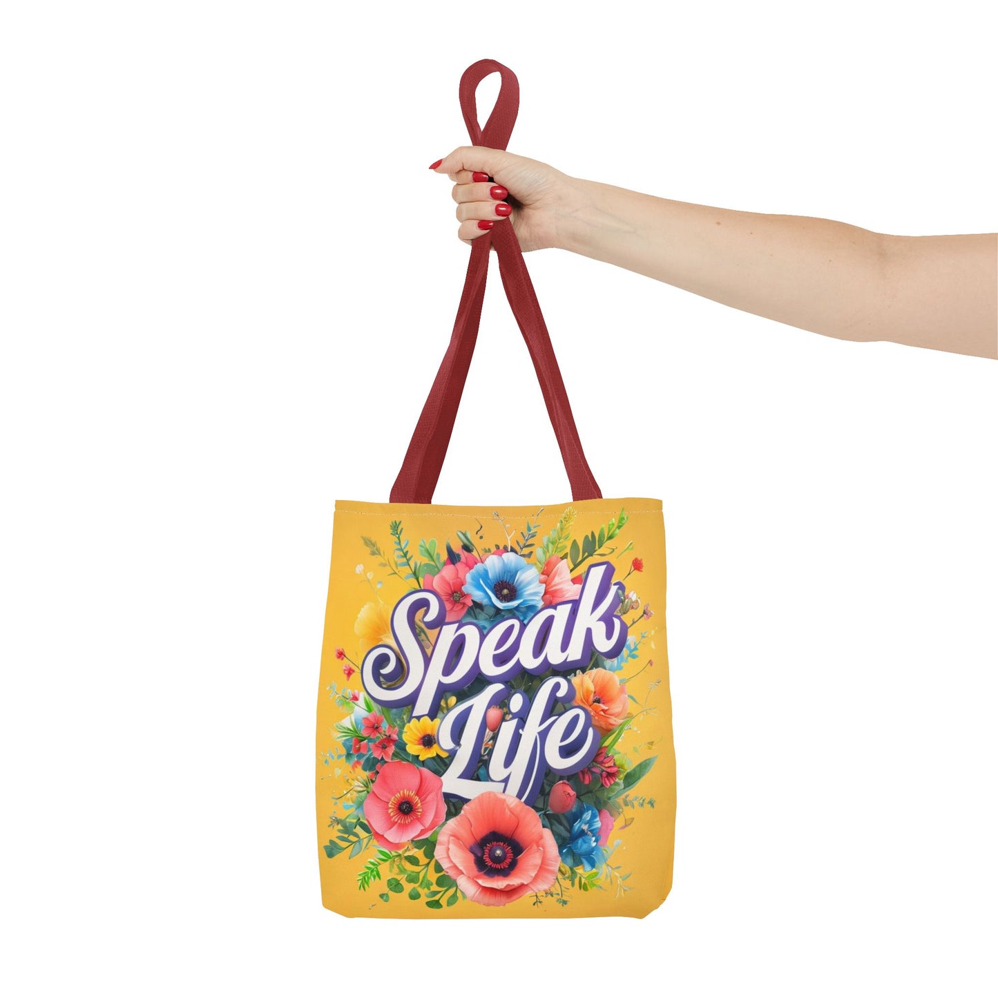 Vibrant Floral Tote Bag - Speak Life, Eco-Friendly Shopping Bag, Gift for Her, Beach Bag, Inspirational Quote Accessory