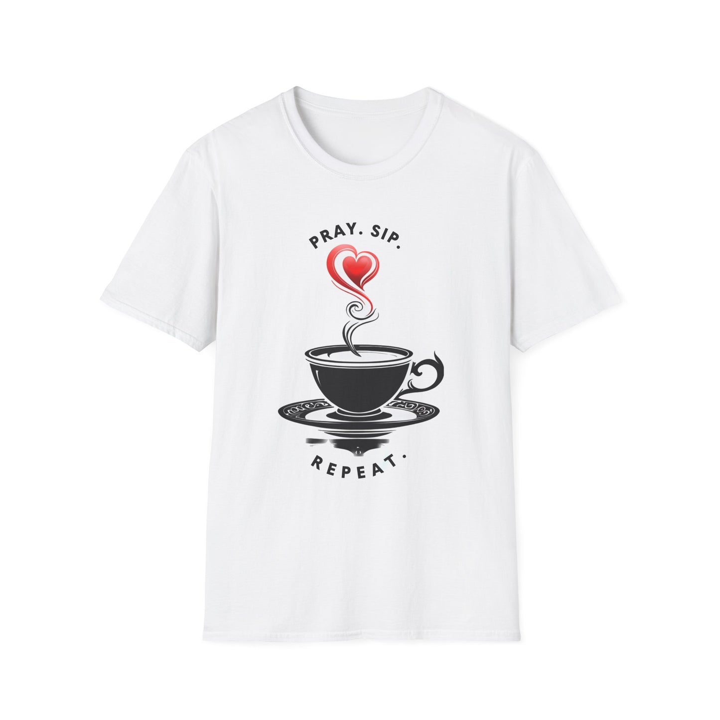 Inspirational Coffee T-Shirt, Pray Sip Repeat Tee, Unisex Softstyle Shirt, Gift for Coffee Lovers, Relaxed Everyday Wear