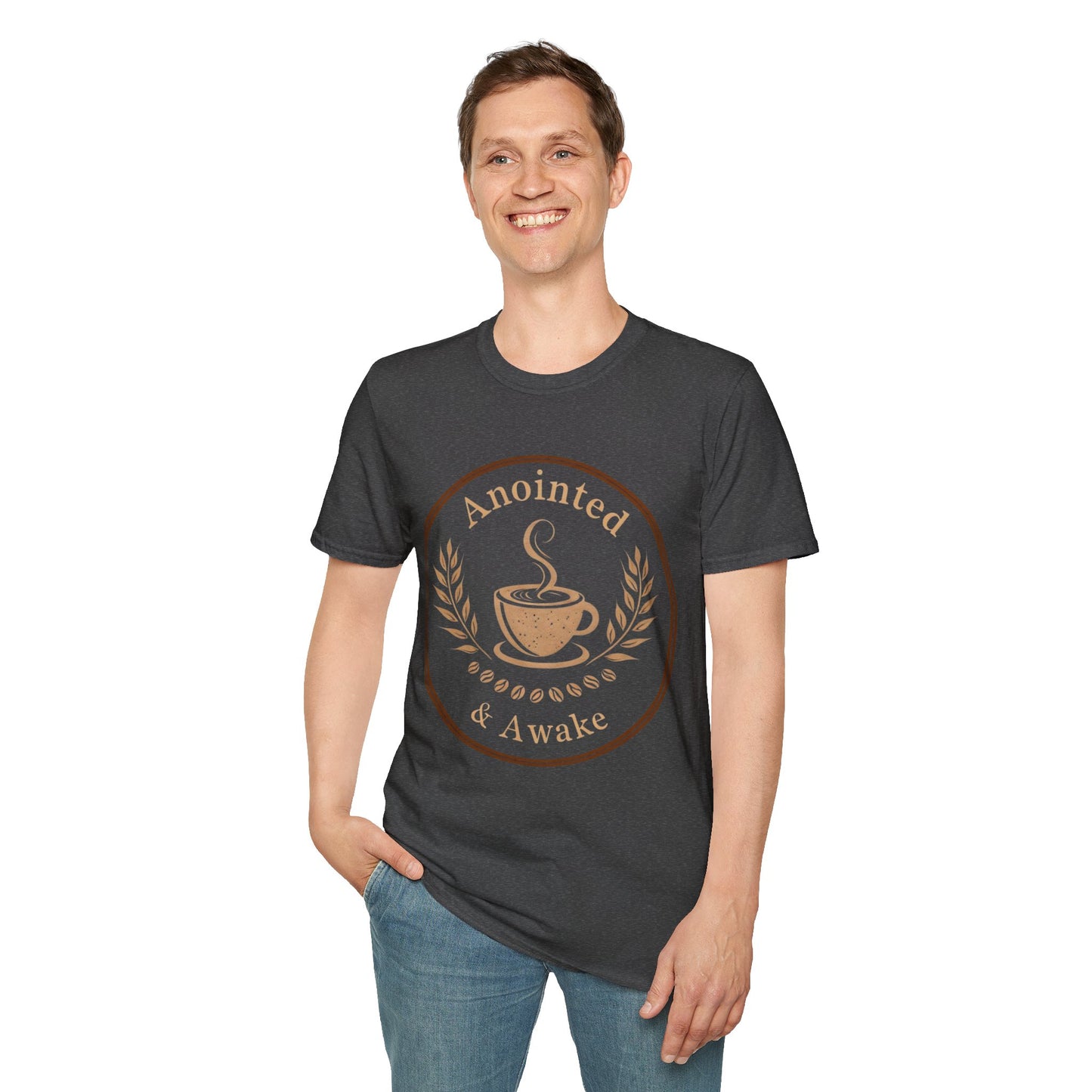 Anointed & Awake Coffee Lover T-Shirt, Unisex Tee, Gift for Coffee Enthusiasts, Casual Wear, Unique Coffee Shirt, Sip & Celebrate