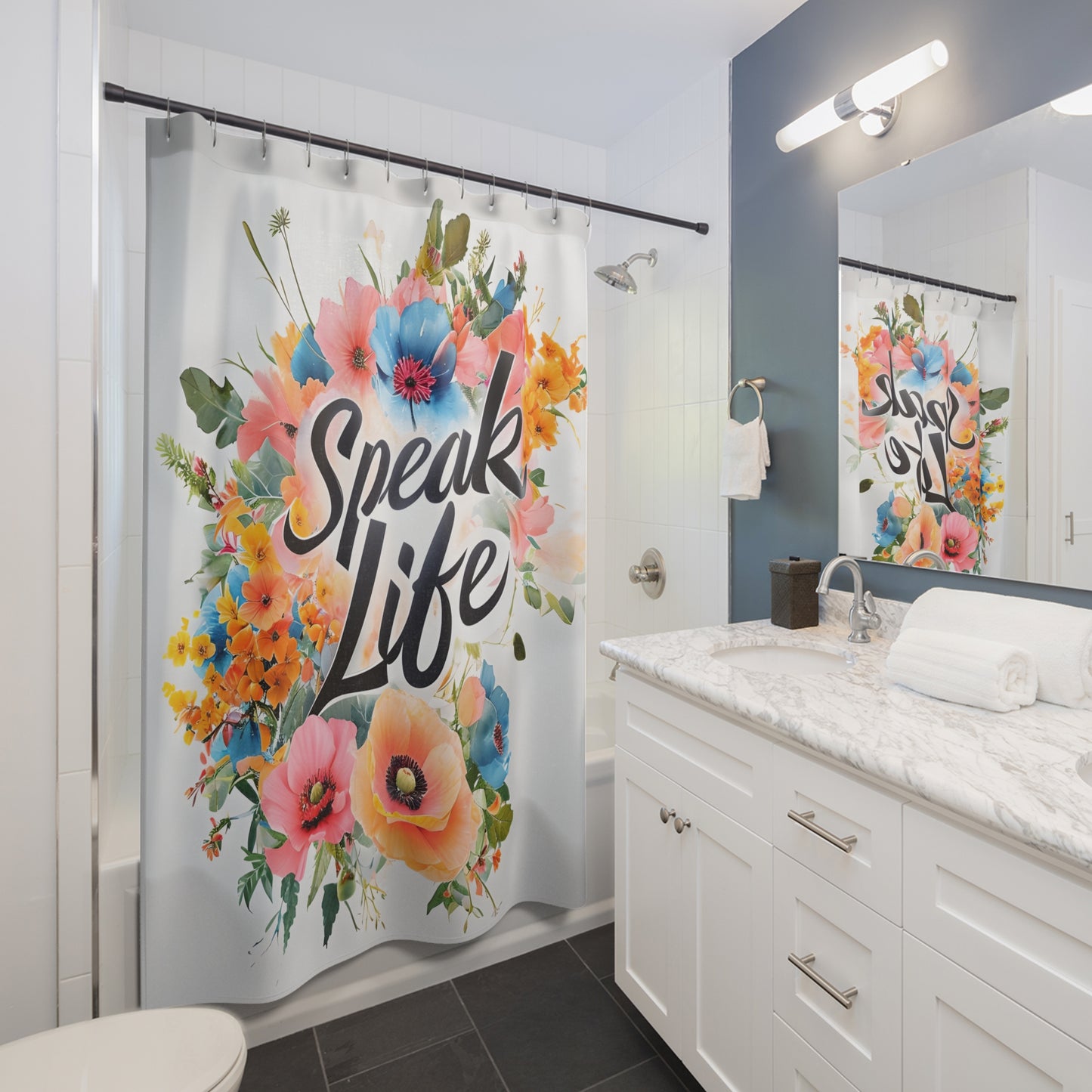 Floral Inspirational Shower Curtain, Motivational Bathroom Decor, Boho Chic Home Accent, Gift for Her, Spring Decor