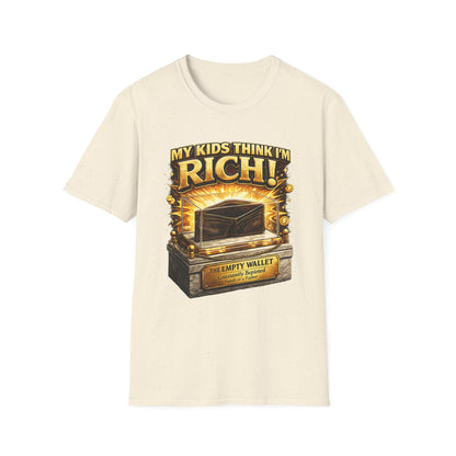 My Kids Think I'm Rich T-Shirt — Funny Parent Tee with Empty Wallet Design