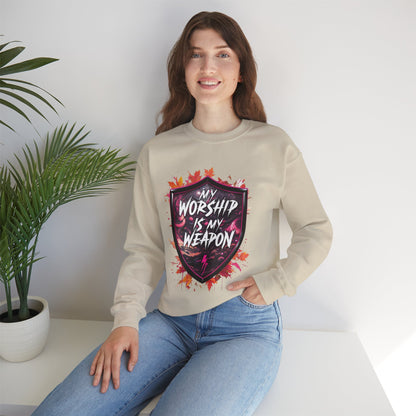 Inspirational Crewneck Sweatshirt - My Worship is My Weapon, Cozy Spiritual Gift, Faith Apparel, Unisex Sweatshirt for Worship & [...]